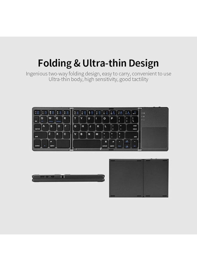 Generic - Wireless Folding Keyboard - Ultra Slim BT Keyboard with Touchpad & Stand Holder, USB Rechargeable Keyboard for Android, Windows System Laptop, Tablet, Smartphone - Image 1