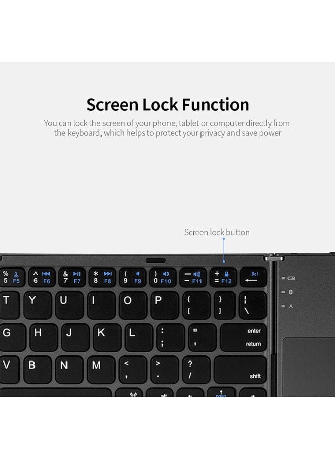 Generic - Wireless Folding Keyboard - Ultra Slim BT Keyboard with Touchpad & Stand Holder, USB Rechargeable Keyboard for Android, Windows System Laptop, Tablet, Smartphone - Image 1