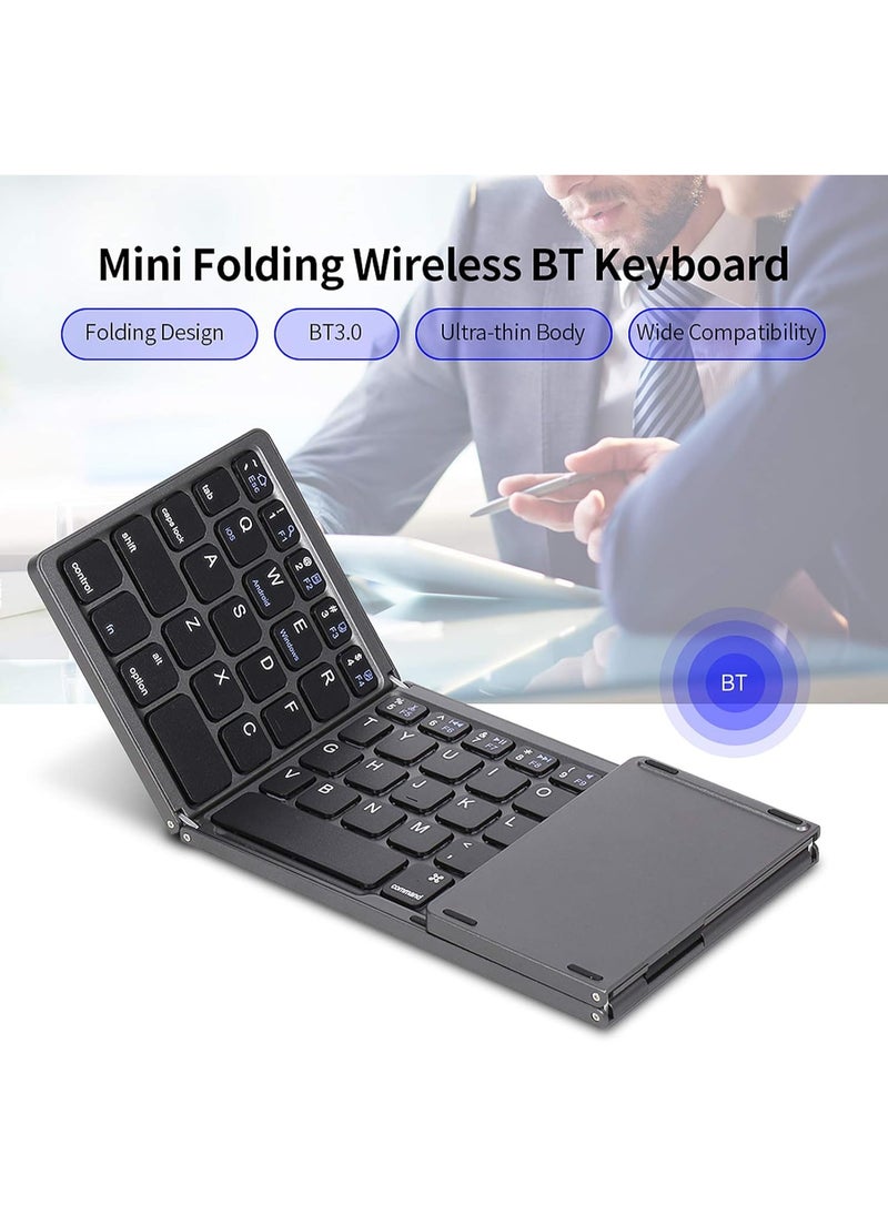 Generic - Wireless Folding Keyboard - Ultra Slim BT Keyboard with Touchpad & Stand Holder, USB Rechargeable Keyboard for Android, Windows System Laptop, Tablet, Smartphone - Image 1
