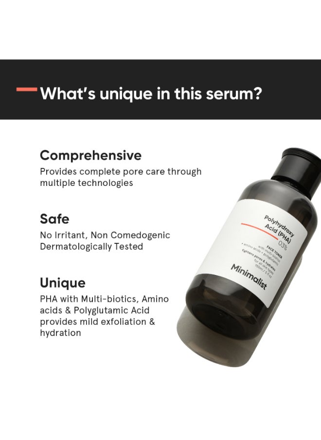 MINIMALIST - Pha 3% Alcohol Free Face Toner | Pore Tightening And Mild Exfoliation For Oily, Acne Prone, Sensitive And Normal Skin | Hydrating Face Toner For Glowing Skin - Image 1