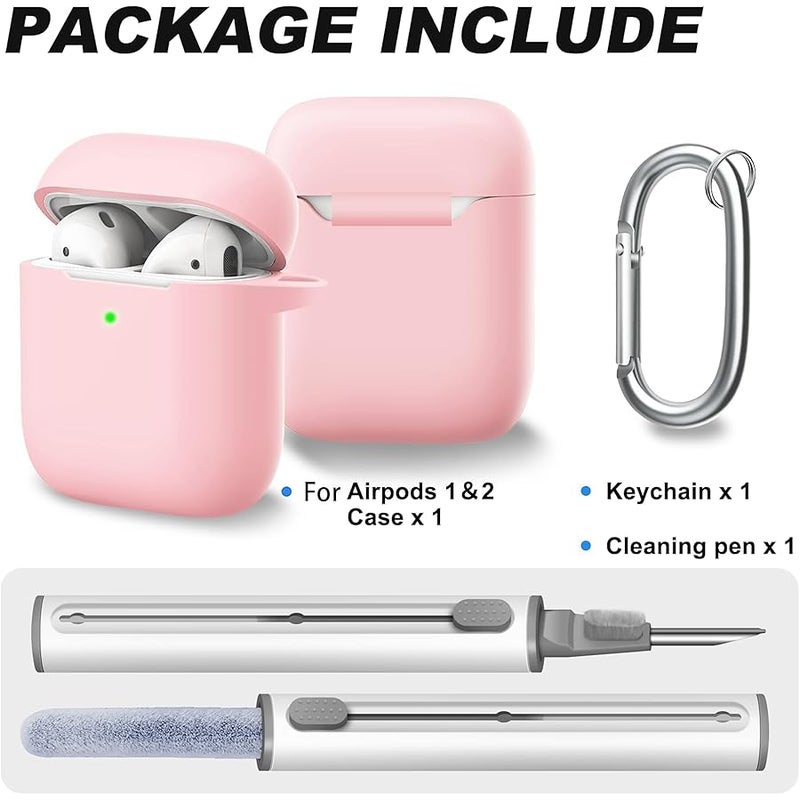 Woyinger for AirPods Case Cover, Come with Clean Pen，Soft Silicone Protective Cover with Buckle for Women Men Compatible with Apple AirPods 2nd 10st Generation Charging Case, Front LED Visible,Pink - Image 2