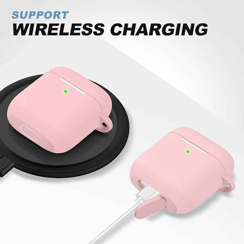 Woyinger for AirPods Case Cover, Come with Clean Pen，Soft Silicone Protective Cover with Buckle for Women Men Compatible with Apple AirPods 2nd 10st Generation Charging Case, Front LED Visible,Pink - Image 4