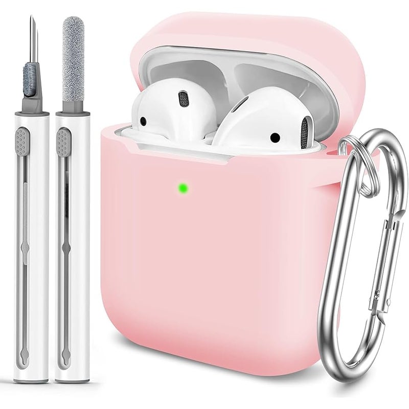 Woyinger for AirPods Case Cover, Come with Clean Pen，Soft Silicone Protective Cover with Buckle for Women Men Compatible with Apple AirPods 2nd 10st Generation Charging Case, Front LED Visible,Pink - Image 1
