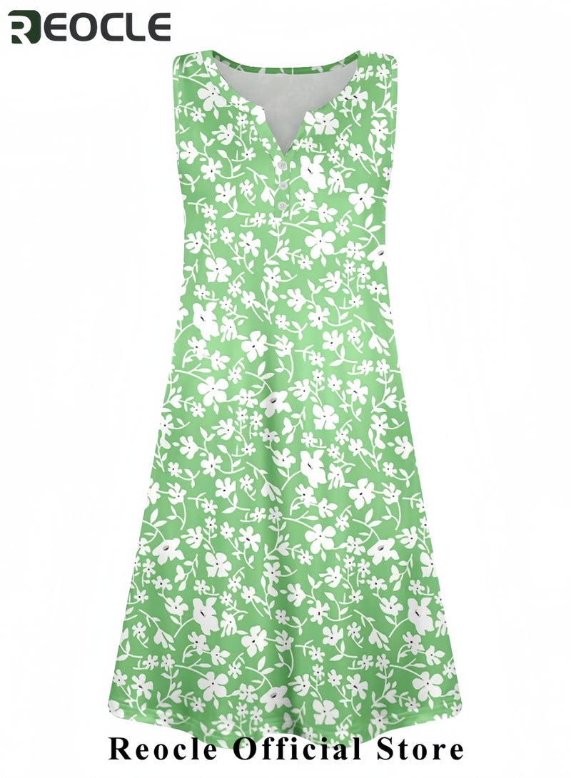 REOCLE Dresses for Women Casual Summer Boho Beach Dress Loose V Neck Sleeveless Sundresses Swimsuit Coverup with Pockets - Image 5