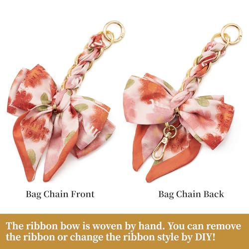 ZOOEASS Bag Extender Chain with Bow Ribbon Purse Chain Extender for Crossbody Bag Charms Women Handbag Decoration Accessories(Orange) - Image 3
