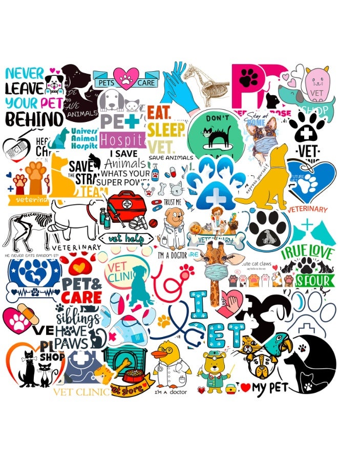 NIBEMINENT 50 Pcs Cartoon Veterinary Deco Kit Waterproof Stickers, High Definition Printing Bright Colors, Suitable for Laptop Skateboard Luggage Water Bottle Guitar DIY - Image 1