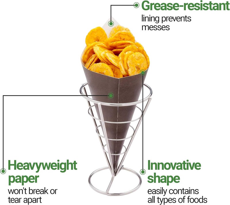 Restaurantware Conetek 10Inch EcoFriendly Black Finger Food Cones Perfect for Appetizers  FoodSafe Paper Cone  Disposable and Recyclable  100CT - Image 5