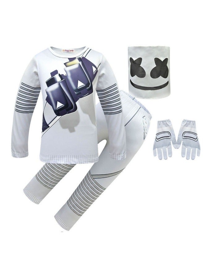 general DJ electronic music marshmallow with the same clothes Marshmello rock peripheral middle-aged children's suit long-sleeved trousers + ordinary headgear + gloves  - Image 1