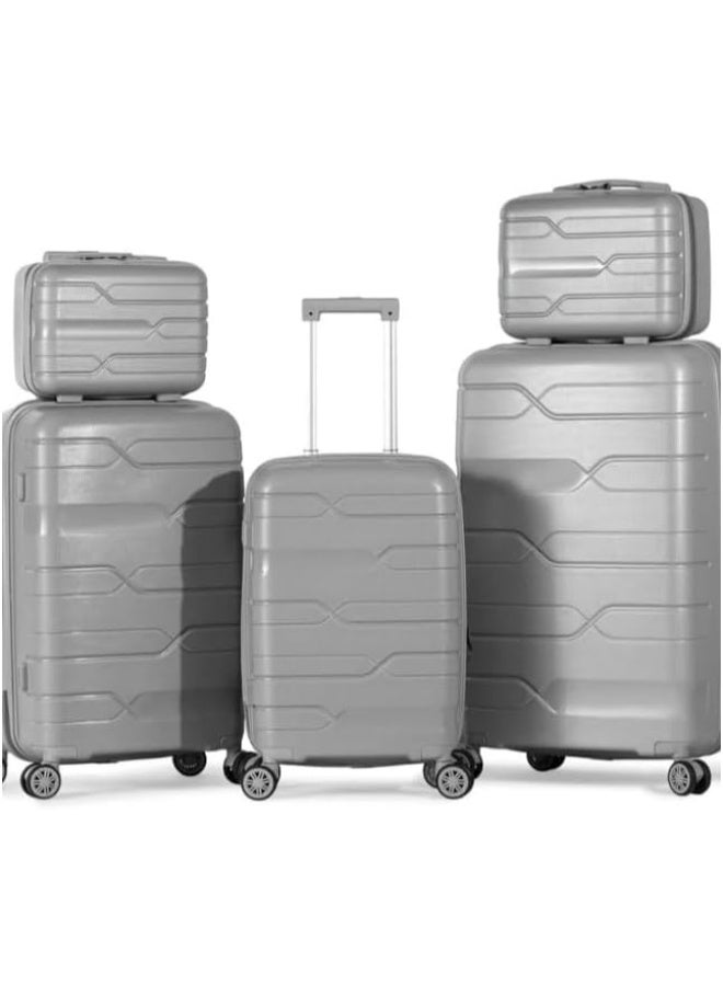 5-Piece Unbreakable Luggage Set – Equipped with a security lock, expandable zipper, and 360° silent spinner wheels – Gray - Image 4