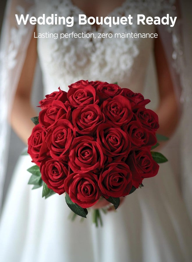 InnoGear 50 Pcs Red Roses Artificial Flowers, Fake Velvet Silk Rose Bulk Faux Flower for Decoration DIY Wedding Centerpieces Proposal Bridal Bouquets Shower Party Home Floral Decor (50, Red) - Image 4