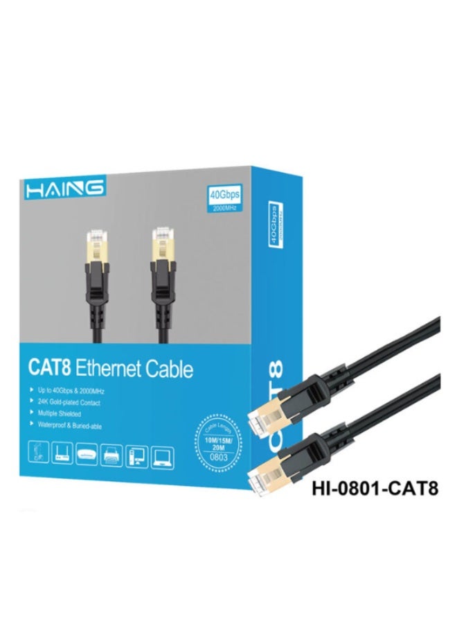 Haing Cat 8 Ethernet RJ45 Cable for LAN, Braided, Shielded, High-Speed ​​40Gbps/2000MHz, Compatible with Switch, PC, PlayStation 5, PlayStation 4, Xbox, Modem, Router, and Wi-Fi Extender - 1 Meter