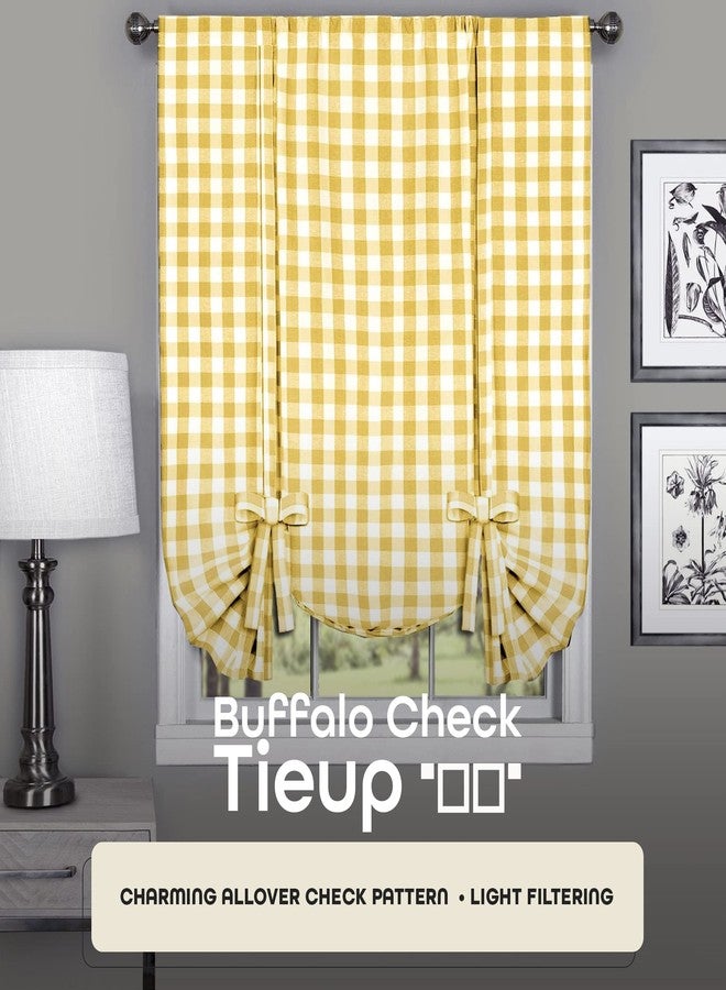 ACHIM Buffalo Check Tieup Window Curtain - 42 Inch Width, 63 Inch Length - Yellow & White Plaid - Light Filtering Farmhouse Country Drapes for Bedroom Living & Dining Room Home Decor - Image 2