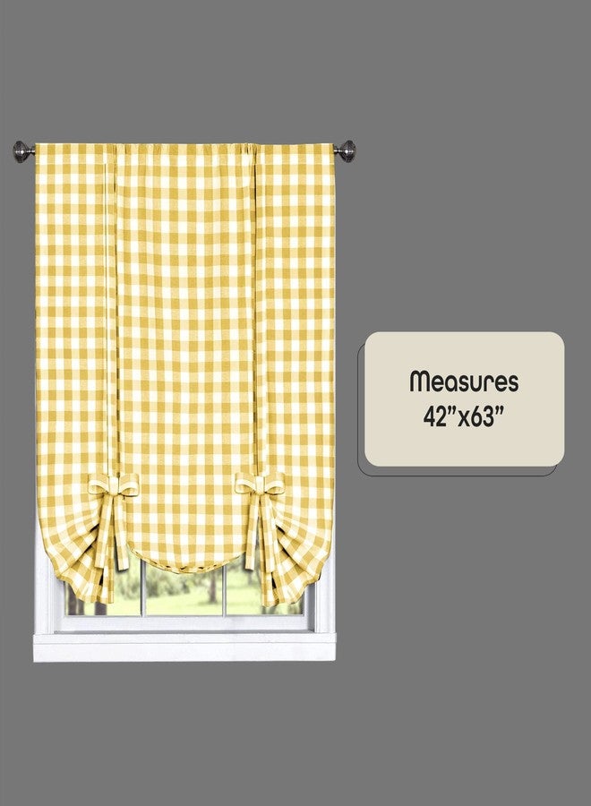 ACHIM Buffalo Check Tieup Window Curtain - 42 Inch Width, 63 Inch Length - Yellow & White Plaid - Light Filtering Farmhouse Country Drapes for Bedroom Living & Dining Room Home Decor - Image 4