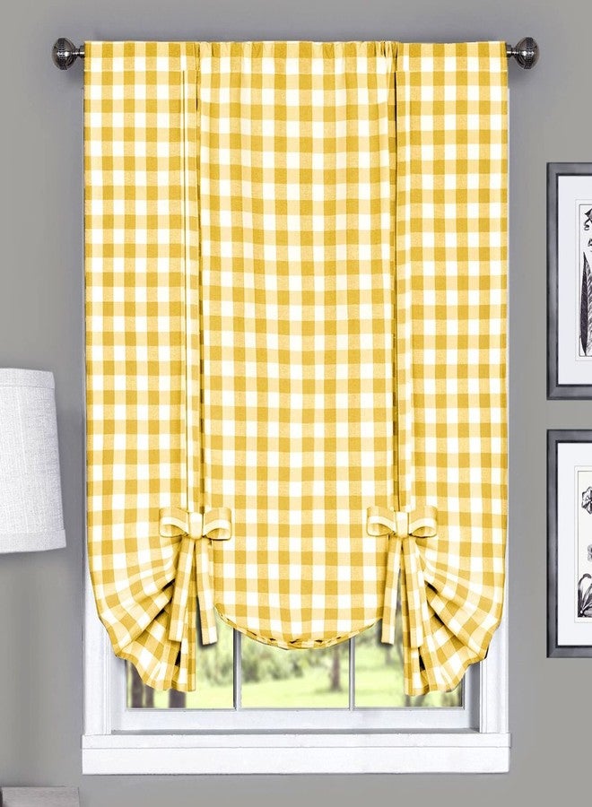 ACHIM Buffalo Check Tieup Window Curtain - 42 Inch Width, 63 Inch Length - Yellow & White Plaid - Light Filtering Farmhouse Country Drapes for Bedroom Living & Dining Room Home Decor - Image 1