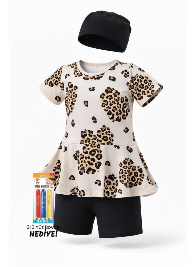 Zuzunga Black Girl's Heart-Pattern Bow Swimsuit Set.