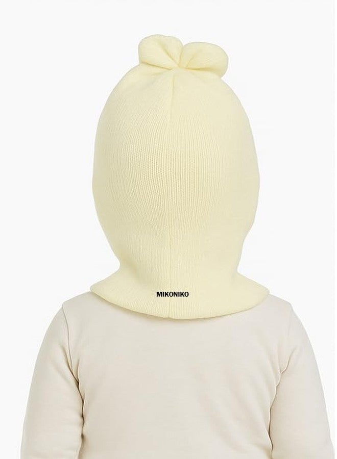 MIKONIKO Unisex Baby Winter Woolen Monkey Cap - Soft & Warm Knit Beanie for Boys & Girls | Full Head & Ear Coverage | Stretchable | Multicolor | Pack of 1 Light Yellow 6-12 Months - Image 2