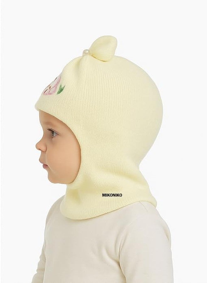 MIKONIKO Unisex Baby Winter Woolen Monkey Cap - Soft & Warm Knit Beanie for Boys & Girls | Full Head & Ear Coverage | Stretchable | Multicolor | Pack of 1 Light Yellow 6-12 Months - Image 4
