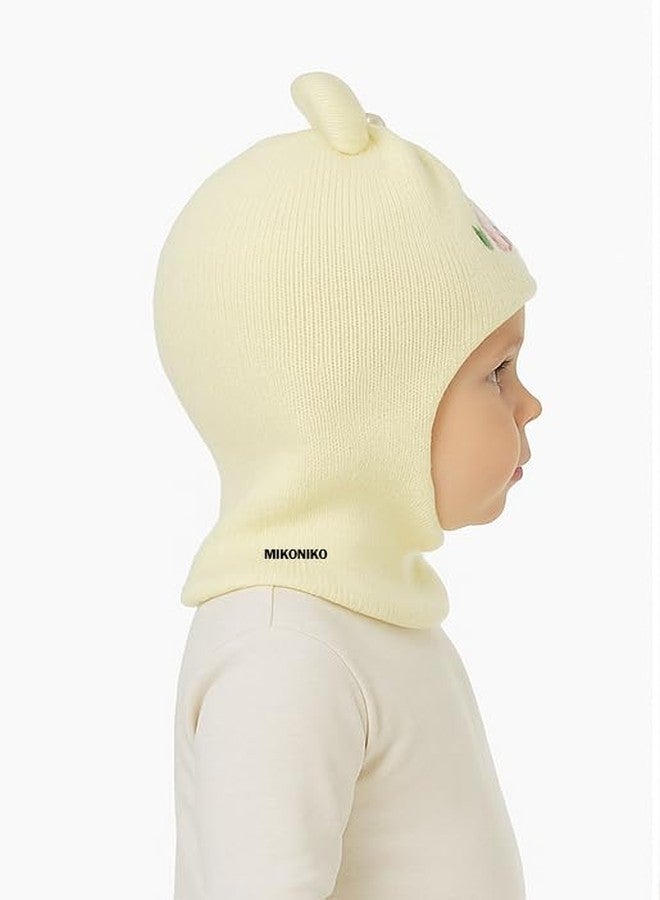 MIKONIKO Unisex Baby Winter Woolen Monkey Cap - Soft & Warm Knit Beanie for Boys & Girls | Full Head & Ear Coverage | Stretchable | Multicolor | Pack of 1 Light Yellow 6-12 Months - Image 3