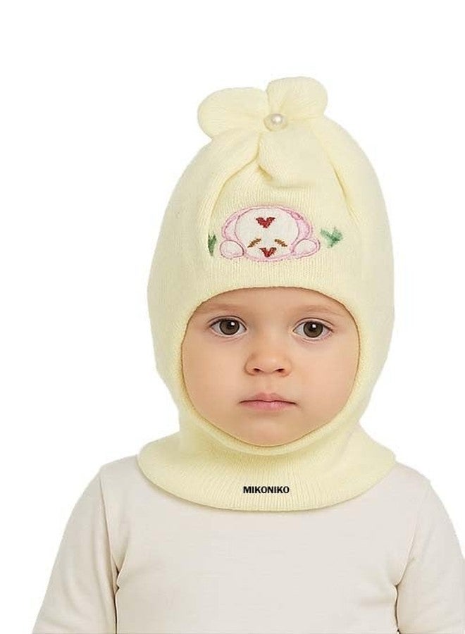 MIKONIKO Unisex Baby Winter Woolen Monkey Cap - Soft & Warm Knit Beanie for Boys & Girls | Full Head & Ear Coverage | Stretchable | Multicolor | Pack of 1 Light Yellow 6-12 Months - Image 1