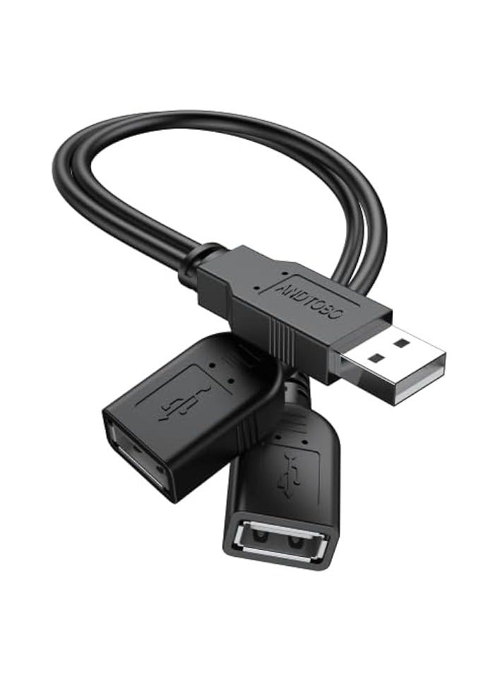 ANDTOBO USB 2.0 A Male to 2 Dual USB Female Jack Y Splitter Hub Power Cord Extension Adapter Cable - Image 1