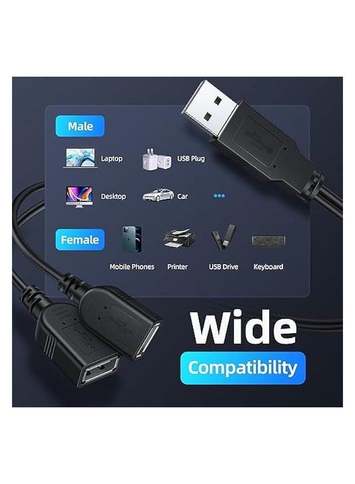 ANDTOBO USB 2.0 A Male to 2 Dual USB Female Jack Y Splitter Hub Power Cord Extension Adapter Cable - Image 2