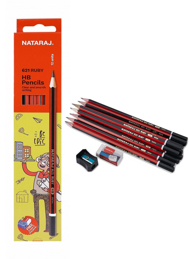 3-Pack Ruby HB Graphite Pencils With Sharpener And Eraser - pzsku/ZD27EEB070921C37503C1Z/45/_/1718953696/e2e086c6-c4e8-4def-886c-34f4050a87a8