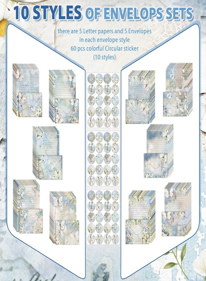 تاوباري مجموعة أوراق قرطاسية من تاوباري مكونة من 160 قطعة، 50 ورقة قرطاسية مزدوجة الجوانب مع 50 ظرفًا متطابقًا و60 ملصقًا دائريًا منقطًا، 10 تصميمات (Serenity Junk، 8.25 × 5.5 بوصة) - Image 3