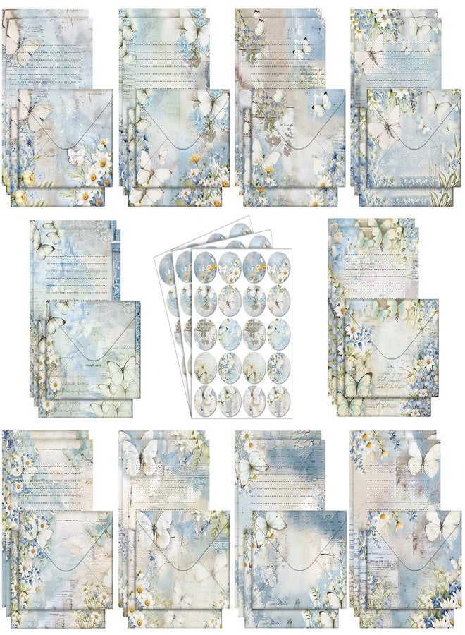 تاوباري مجموعة أوراق قرطاسية من تاوباري مكونة من 160 قطعة، 50 ورقة قرطاسية مزدوجة الجوانب مع 50 ظرفًا متطابقًا و60 ملصقًا دائريًا منقطًا، 10 تصميمات (Serenity Junk، 8.25 × 5.5 بوصة) - Image 1