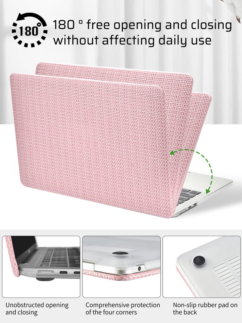 Seorsok Compatible with MacBook Air 15 inch Case 2026 2025-2023 Release M5 A3448 M4 A3241 M3 A3114 M2 A2941,Elegant Leather Plastic Hard Case with Keyboard Cover,Pink Woven Fabric No Logo Cutout - Image 5