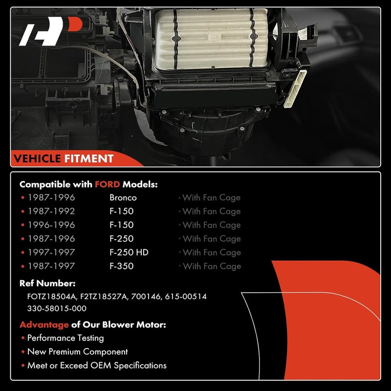 A-Premium Heater Blower Motor with Fan Cage Replacement for Ford Bronco, F-150, F-250, F-350 (1987-1997) - Image 3