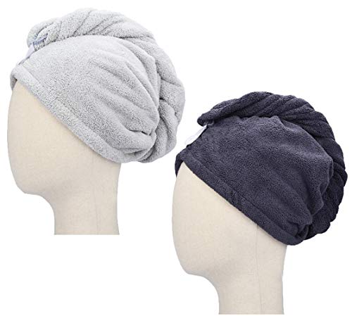 HOPESHINE Microfiber Hair Drying Towel Turban Twist for Long Hair Magic Instant Dry Hair Towel Wrap Fast Drying Absorbent Cap Great Gift for Women and Girls 2-Pack Dark Grey + Light Grey - Image 1