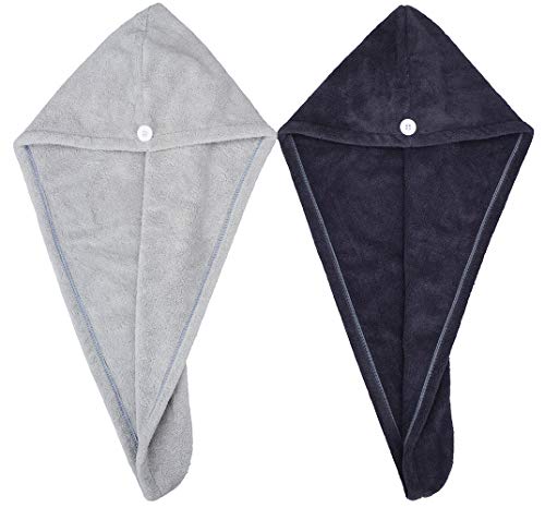 HOPESHINE Microfiber Hair Drying Towel Turban Twist for Long Hair Magic Instant Dry Hair Towel Wrap Fast Drying Absorbent Cap Great Gift for Women and Girls 2-Pack Dark Grey + Light Grey - Image 2