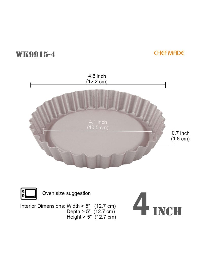 chefmade - Round Tart Pan Non Stick 4 Inch 4Pcs Quiche Pan - Image 1