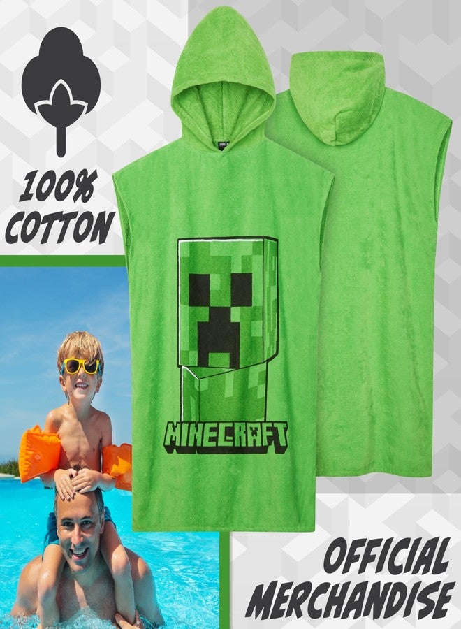 Minecraft Towelling Poncho Kids Teens Hooded Bath Towels Absorbent Beach Towel (Green, 10-13 Years) - Image 3