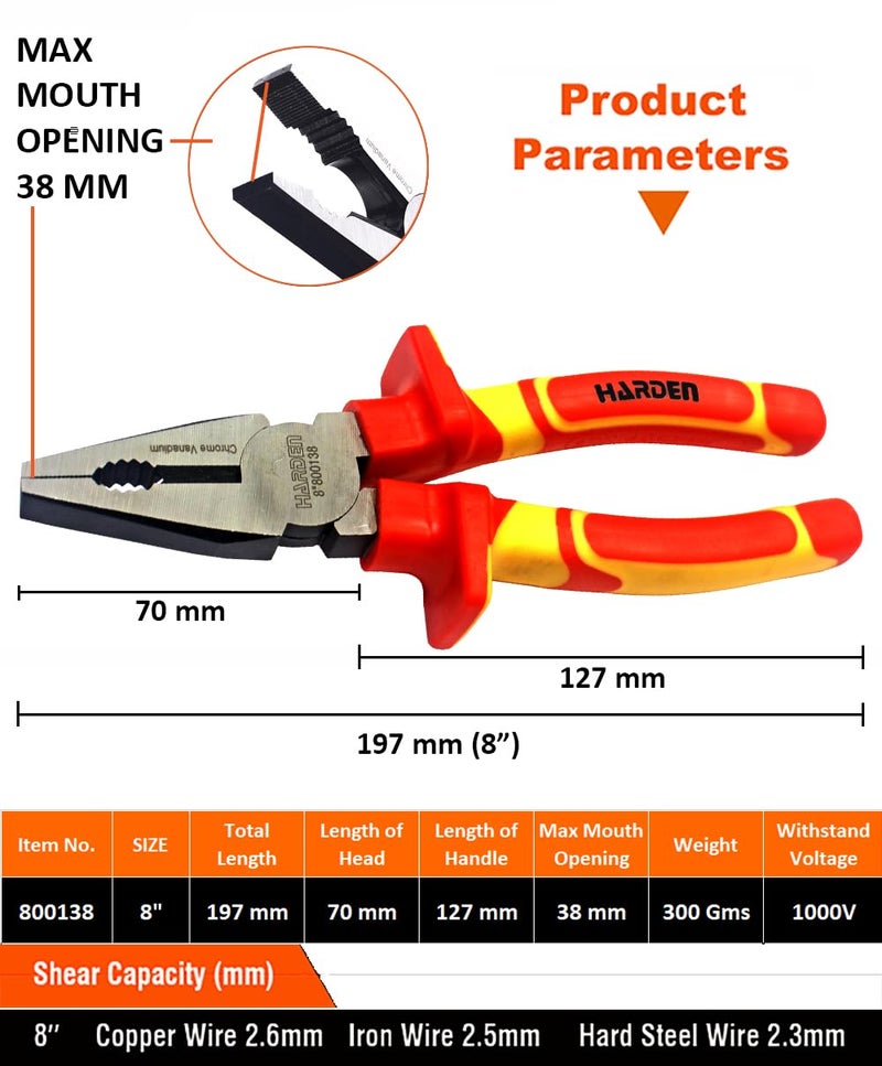 HARDEN 8" Insulated Combination VDE Plier can Withstand 1000V - 800138 - Image 2