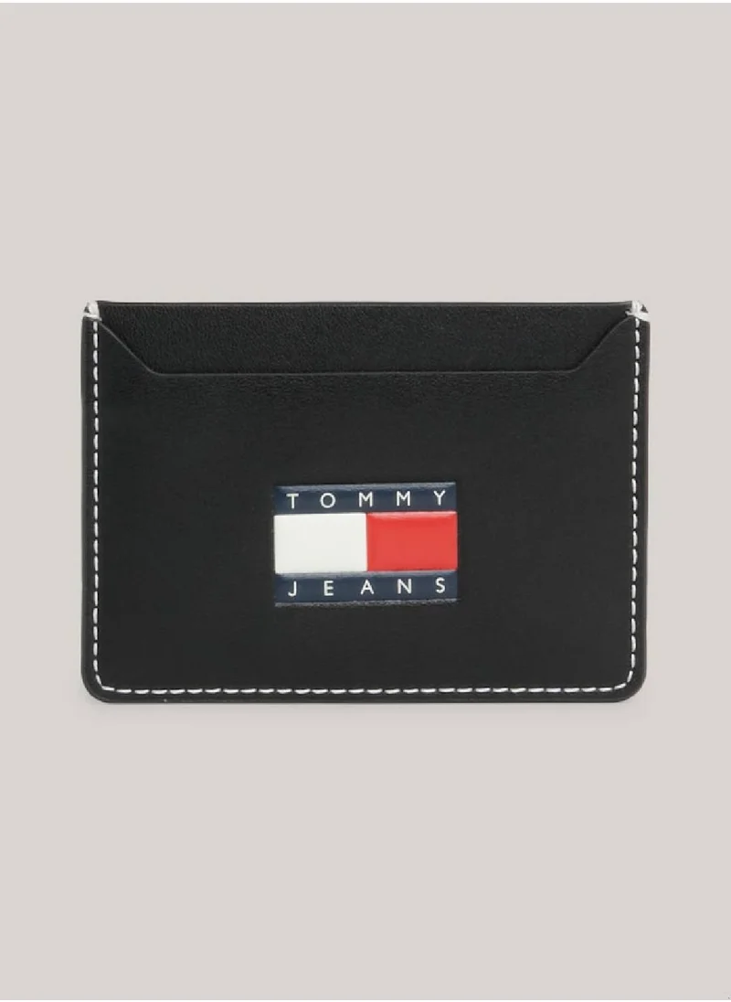 TOMMY JEANS Men's Heritage Leather Credit Card Holder -  Recycled leather mix, Black