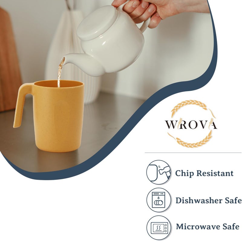 Wrova 16oz Wheat Straw Cups with handles set of 6Plastic Cups ReusableUnbreakable Kids MugsDishwasher Safe  Microwave SafeIdeal Mugs for TeaCoffeeCampingRVBanana Yellow - Image 3