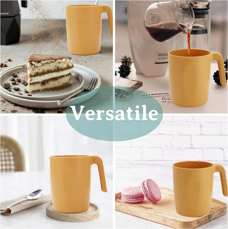 Wrova 16oz Wheat Straw Cups with handles set of 6Plastic Cups ReusableUnbreakable Kids MugsDishwasher Safe  Microwave SafeIdeal Mugs for TeaCoffeeCampingRVBanana Yellow - Image 4