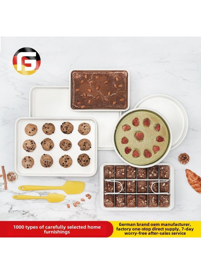 Brownie Baking Pan Cake Mold White Baking Six-Piece Set Rectangular Cookie Roll Non-Stick Chassis-Color:Brownie (Milkshake White)  - Image 2