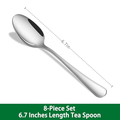 Dehov 8-Piece 6.7 Inches Stainless Steel Tea Spoon,Durable Dishwasher Safe Teaspoons,Silverware Dessert Spoons For Kitchen,Small Spoons For Restaurant,Hotel - Image 2