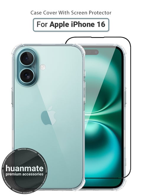 2 in 1 Apple iPhone 16 Protection Pack - Ultra Clear Shockproof Case & Edge-to-Edge Screen Protector, 360 Degree Protection, Back Cover & Screen Protector for Apple iPhone 16