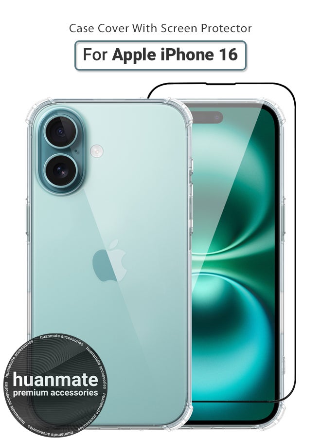 huanmate - 2 in 1 Apple iPhone 16 Protection Pack - Ultra Clear Shockproof Case & Edge-to-Edge Screen Protector, 360 Degree Protection, Back Cover & Screen Protector for Apple iPhone 16 - Image 1