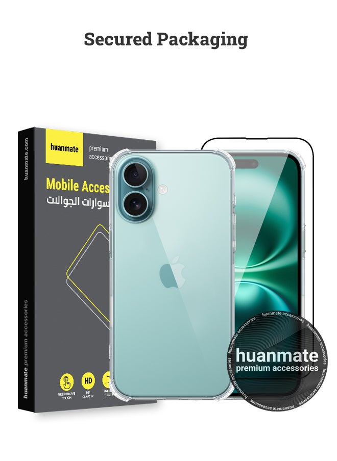 huanmate - 2 in 1 Apple iPhone 16 Protection Pack - Ultra Clear Shockproof Case & Edge-to-Edge Screen Protector, 360 Degree Protection, Back Cover & Screen Protector for Apple iPhone 16 - Image 1