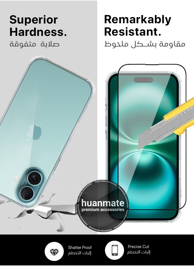 huanmate - 2 in 1 Apple iPhone 16 Protection Pack - Ultra Clear Shockproof Case & Edge-to-Edge Screen Protector, 360 Degree Protection, Back Cover & Screen Protector for Apple iPhone 16 - Image 1
