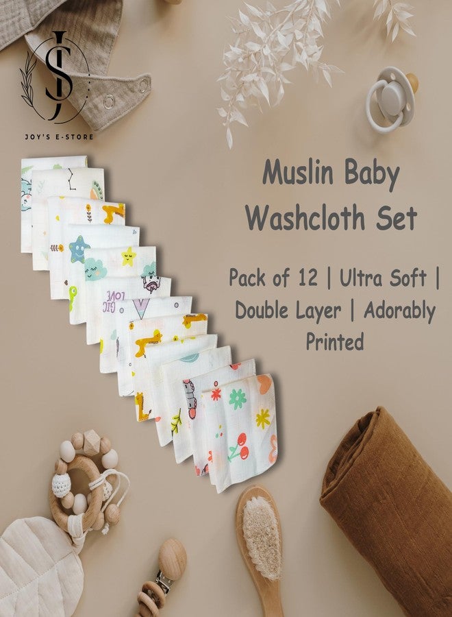 JOY'S E-STORE Muslin Cotton Baby Washcloths for Newborns – Ultra Soft, Absorbent, Reusable Face Towels | 20x20 cm | Pack of 12 | Soft Hankies for Babies - Image 2