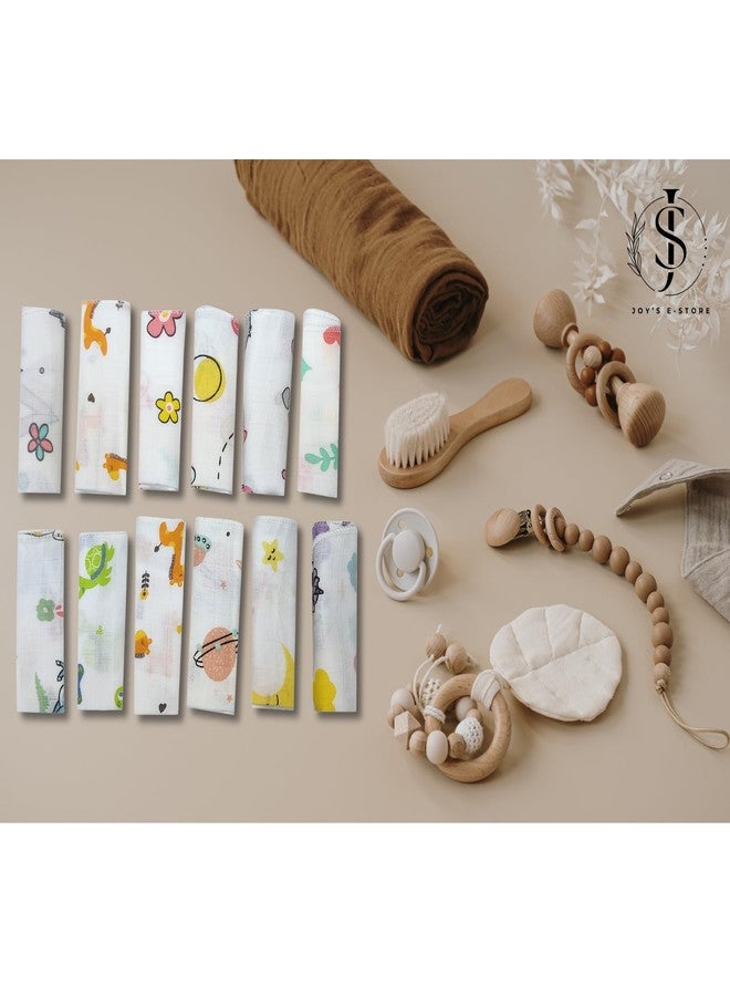 JOY'S E-STORE Muslin Cotton Baby Washcloths for Newborns – Ultra Soft, Absorbent, Reusable Face Towels | 20x20 cm | Pack of 12 | Soft Hankies for Babies - Image 4