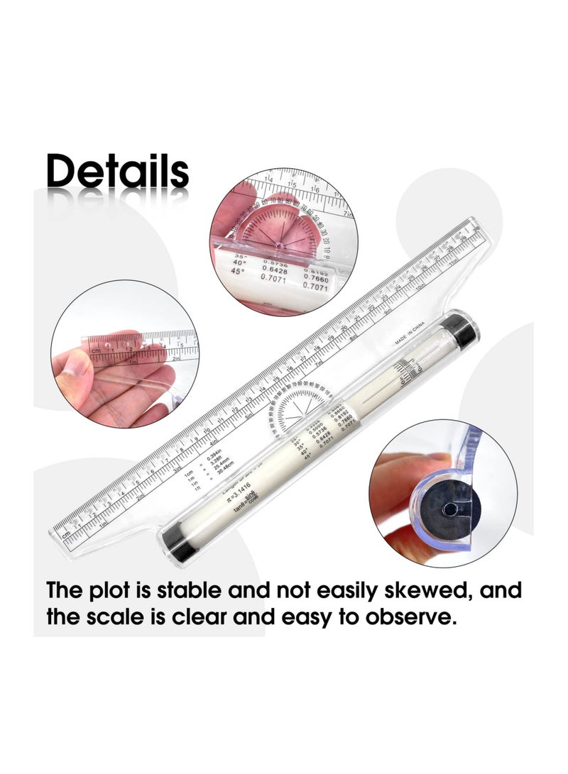 Zikra 12 Inch Measuring Rolling Ruler Plastic Multifunctional Drawing Parallel Rolling Ruler Circle Arc Drawing Design Rulers for Drawing Parallel Lines Circles - Image 4