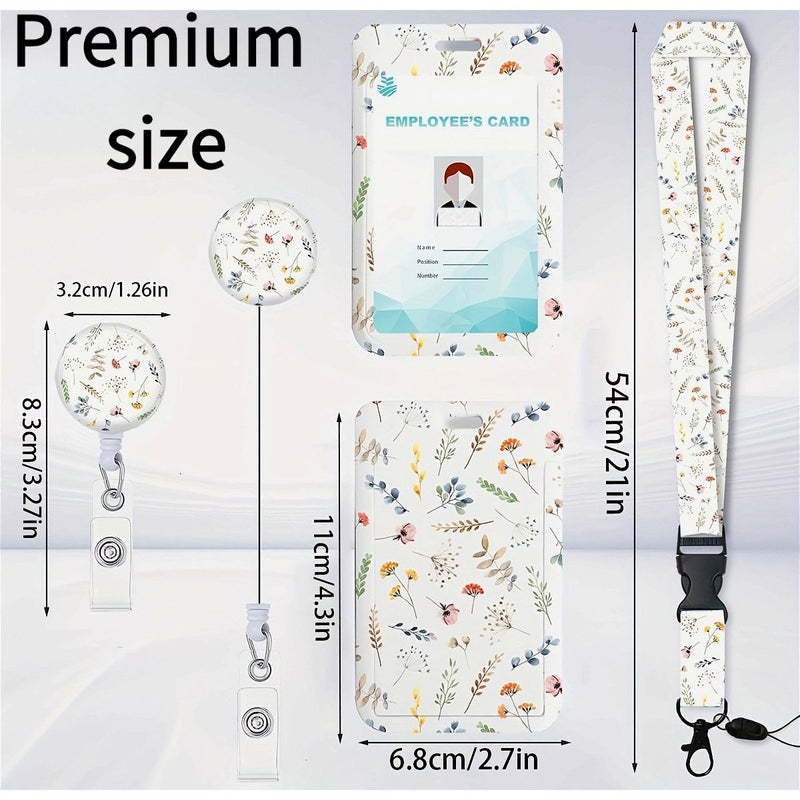 NOON 2D Adjustable ID Badge Clip White Stylish Floral Design Roll Up Mechanism Vertical Card Holder Detachable Neck Strap For Nurses Students Educators Office Personnel - Image 2