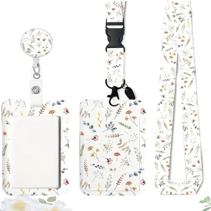 NOON 2D Adjustable ID Badge Clip White Stylish Floral Design Roll Up Mechanism Vertical Card Holder Detachable Neck Strap For Nurses Students Educators Office Personnel - Image 5