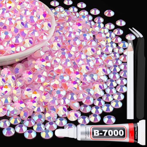 TINKRSTUFF 1500Pcs 6mm Resin Jelly Rhinestones with 1Pcs 10ml B7000 Jewelry Glue for Crafting, Light Pink AB Flatback Gems, Bedazzling Crystal Bulk for DIY Crafts Clothing Tumblers Shoes Nail Art Fabric - Image 1